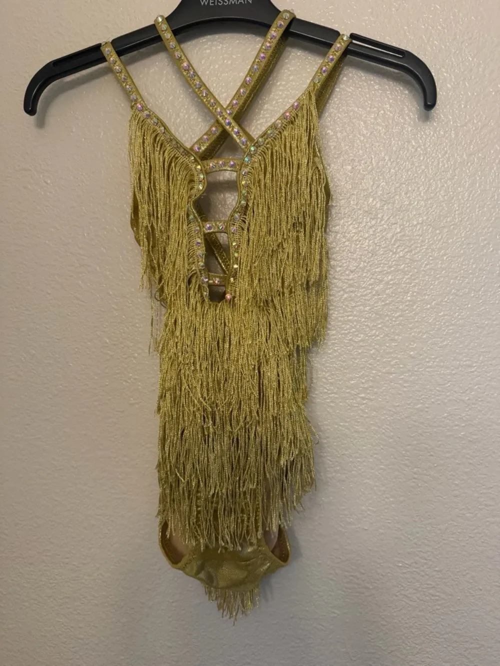 Glamorous flapper fringe solo dance costume gold ballroom MC-Medium child